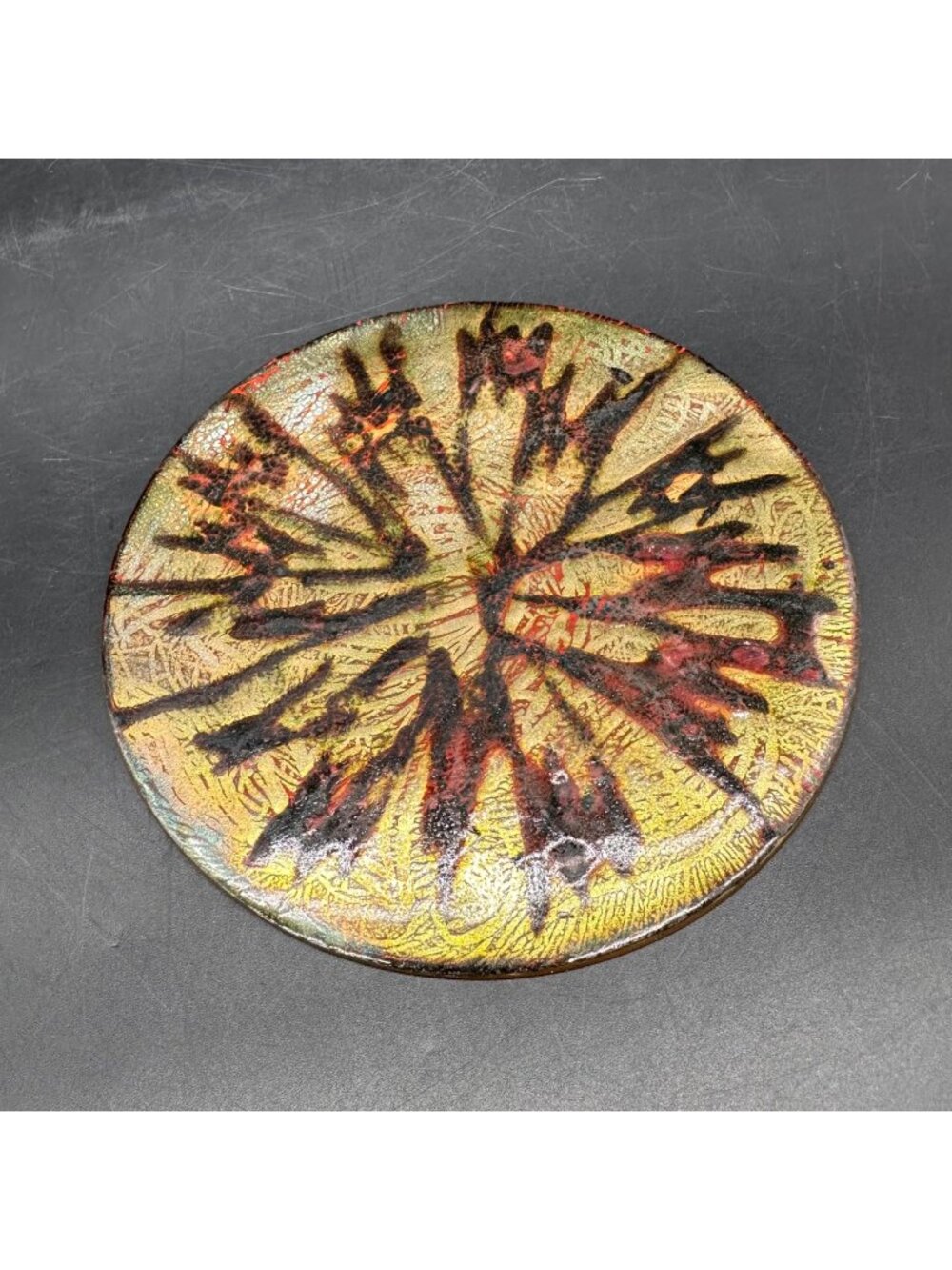 Vintage Enamel On Copper Plate Bonnie Shopper Abstract Handmade Art Mid Century